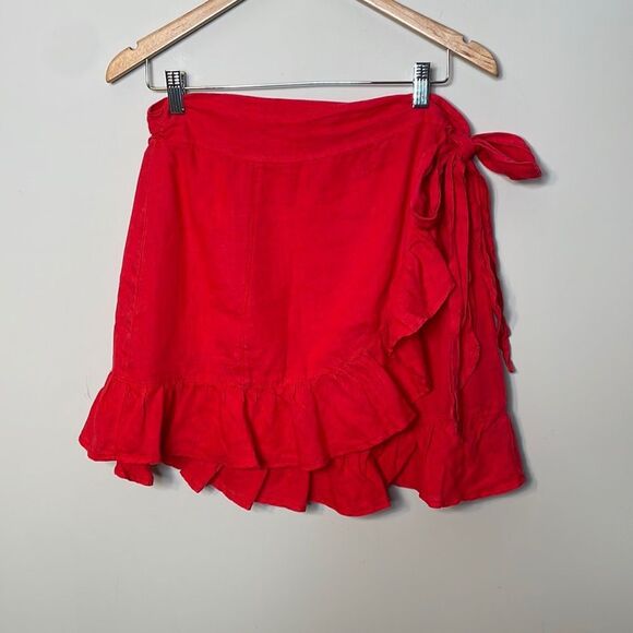BlankNYC Red Linen Ruffle Wrap Skirt Size 27 - Picture 1 of 6